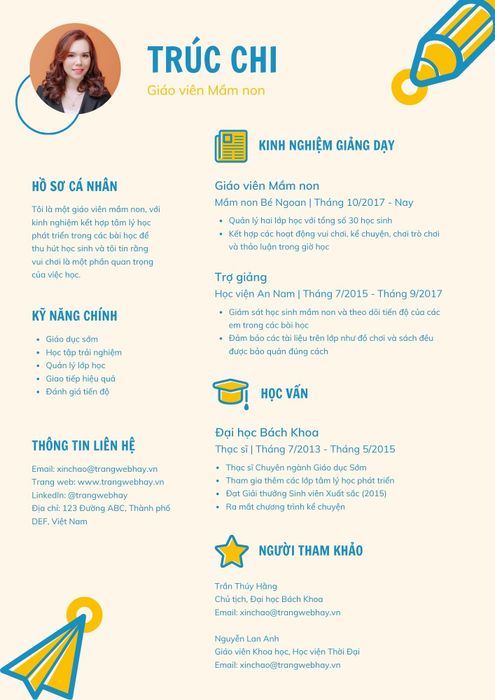 Mẫu CV xin việc giáo viên mầm non dễ thương mẫu 5