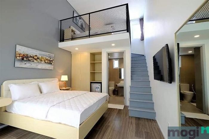 Phòng trọ gác lửng thiết kế đẹp mắt và hiện đại.