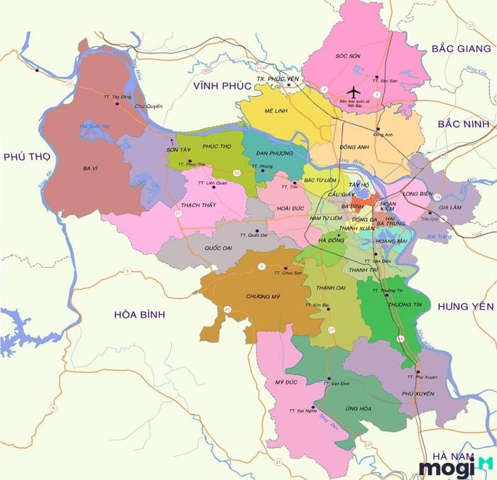 Bản đồ hành chính của thành phố Hà Nội