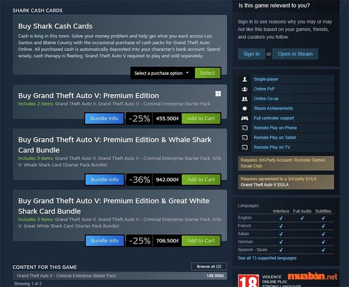 Hướng dẫn tải GTA 5 trên PC qua Steam – Bước 3