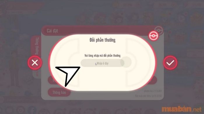 Nhập mã code vào ô nhập mã