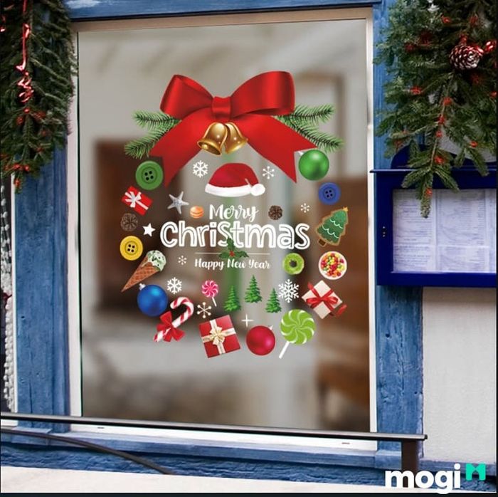 Trang Trí Cửa Lớp Với Vòng Nguyệt Quế Decal Đón Noel
