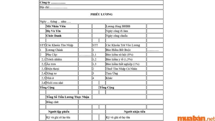 Phiếu lương nhân viên chi tiết