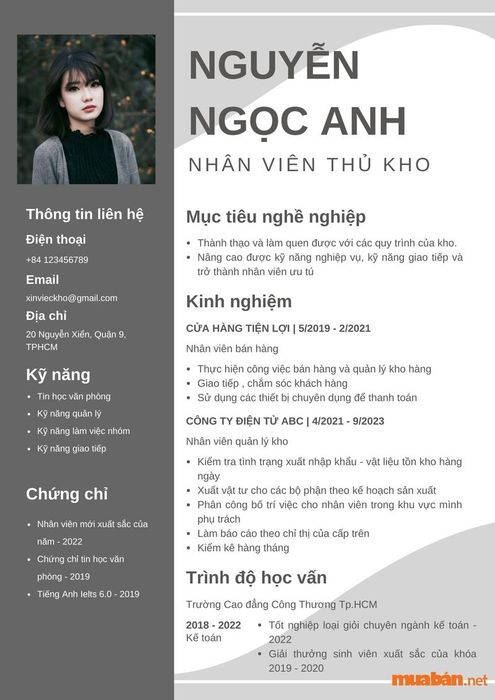 CV xin việc kho mẫu số 1