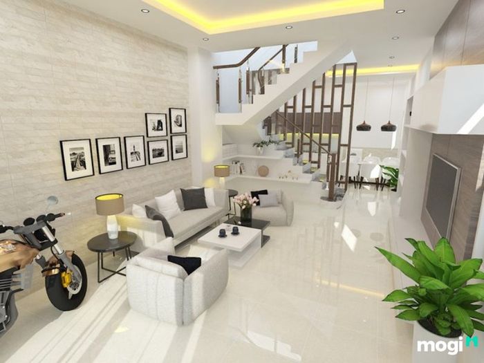 Phòng khách sử dụng tông màu lạnh sẽ tạo nên một không gian hài hòa và dễ chịu, mang lại sự tươi mới và thư giãn cho người sử dụng.