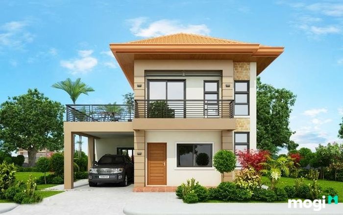 Nhà mái Nhật 2 tầng với sân vườn rộng thoáng