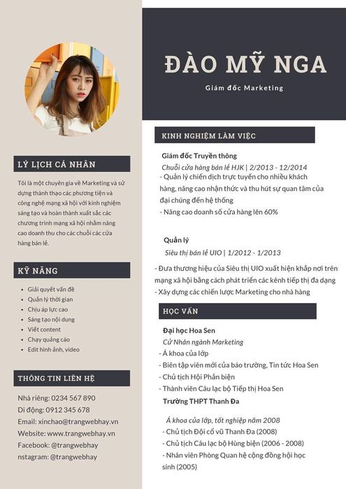 Mẫu CV xin việc Marketing dành cho ứng viên