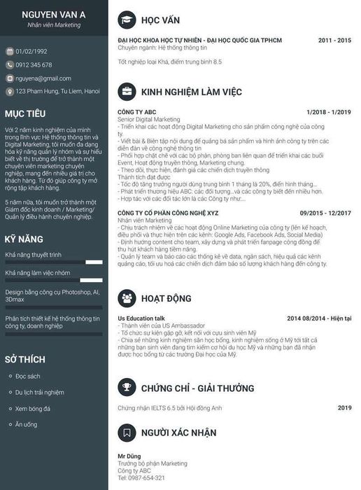 CV xin việc Marketing chuyên ngành