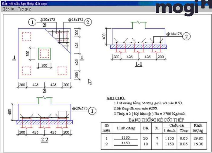 Bản thiết kế cấu tạo thép của đài cọc