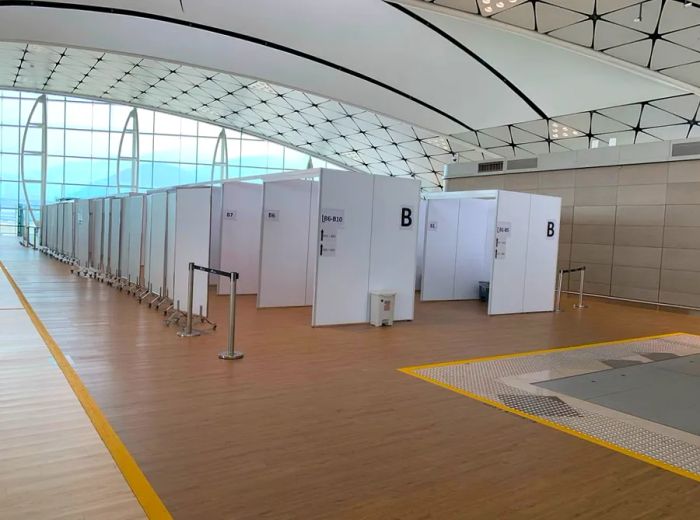 The Covid testing area at Hong Kong International Airport.