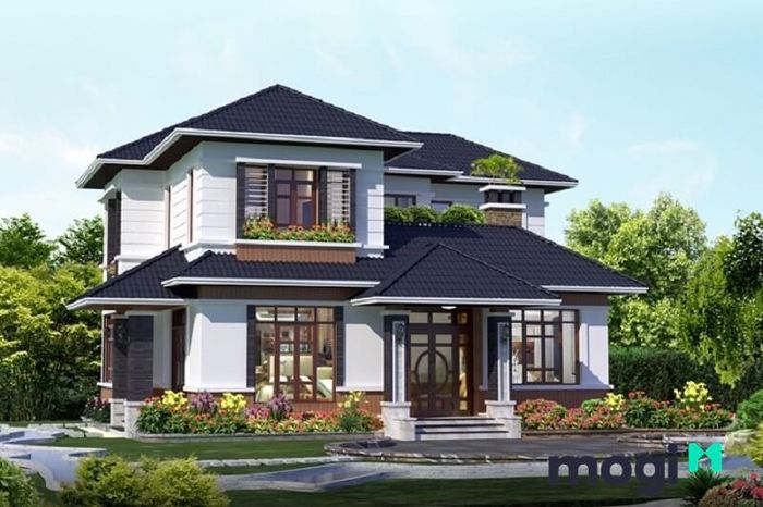Biệt thự nhà vườn 2 tầng mái thái, thiết kế sang trọng và tiện nghi.