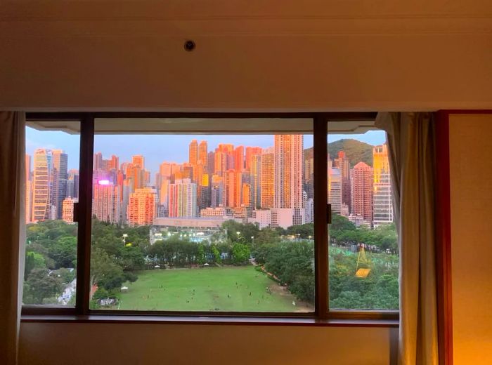The view from Tsui's hotel room in Hong Kong.