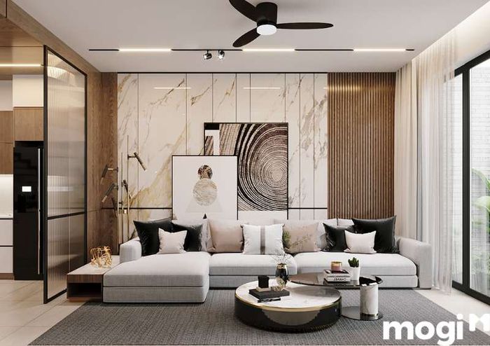 Mẫu vách ngăn phòng khách với thiết kế tinh tế, thanh thoát