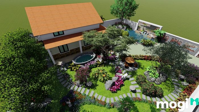 Mẫu nhà vườn 1 tầng 4 phòng ngủ đẹp và tiện nghi