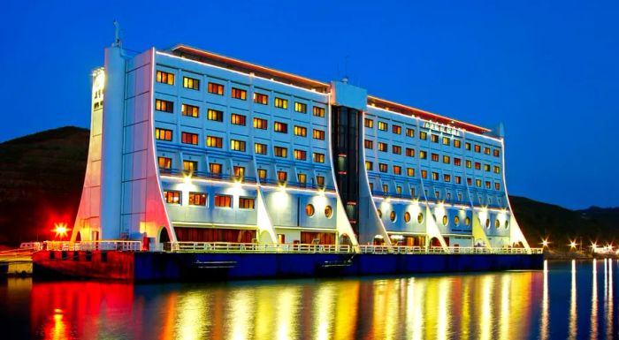 After its failure near the Great Barrier Reef, the hotel spent a year in Vietnam before being relocated to North Korea.