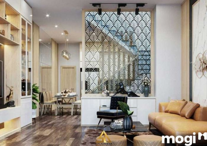 Mẫu vách ngăn phòng khách kết hợp bếp phong cách hiện đại và đẹp mắt