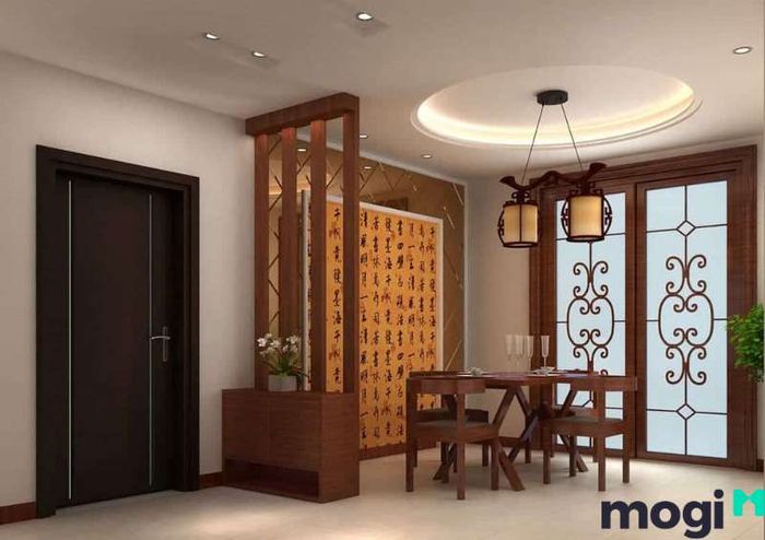 Mẫu vách ngăn phòng khách bằng gỗ tự nhiên sang trọng