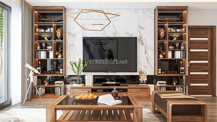 Phòng khách nhà cấp 4 thiết kế bằng gỗ công nghiệp, mẫu 3