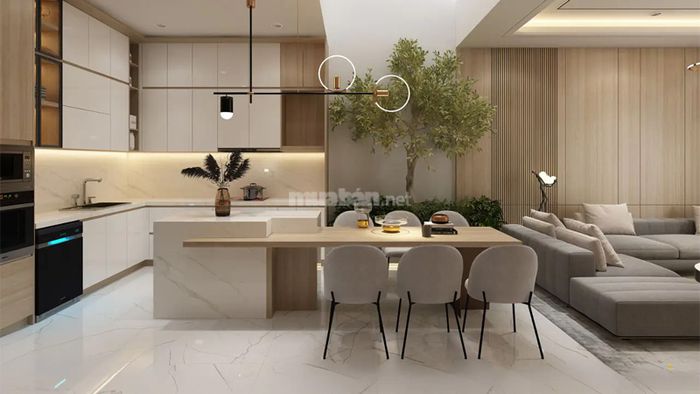 Mẫu 1: Phòng khách nhà cấp 4 liền kề bếp, thiết kế hiện đại và tiện lợi