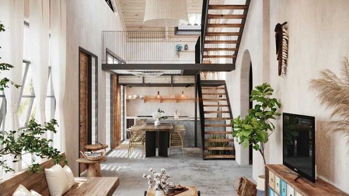 Nhà gác lửng 2 phòng ngủ với diện tích 5x20