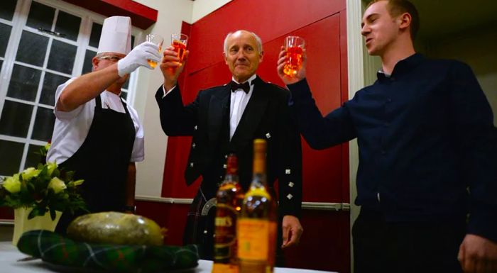 Haggis is celebrated with a toast every year on Burns Night, a tradition honoring Scottish poet Robert Burns.