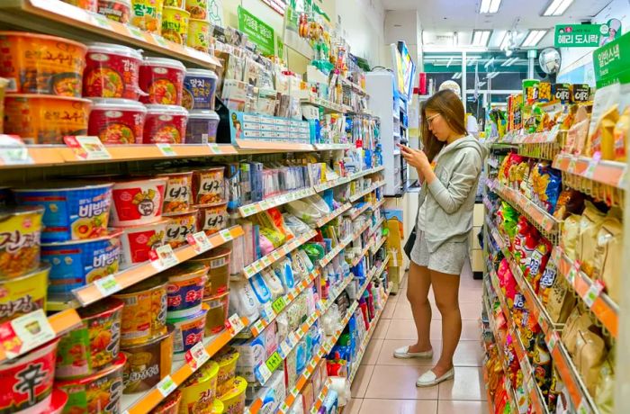 A woman shops at a 7-Eleven store in Seoul, South Korea, in May 2017.