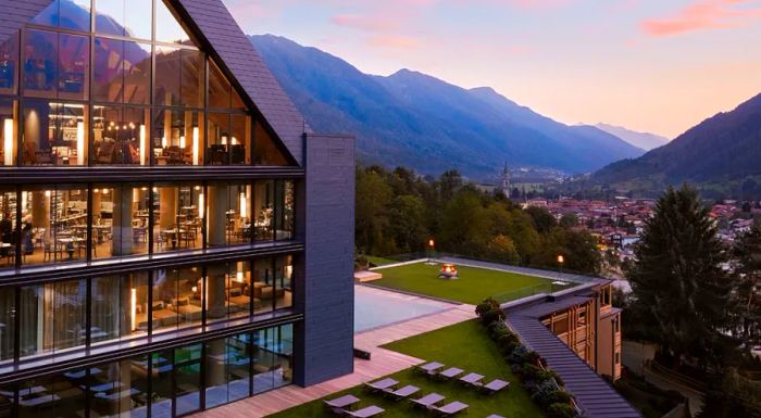 Lefay Resort & SPA Dolomiti offers sweeping panoramic views of the surrounding mountain ranges.