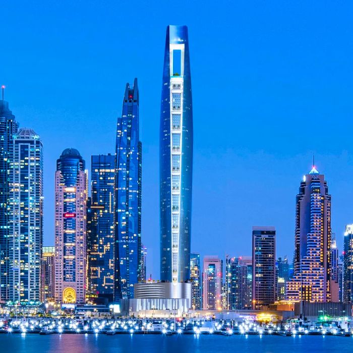 A fresh digital rendering reveals the striking Ciel Dubai Marina, illuminated by night.