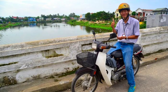 Moped taxis are a common mode of transportation in Vietnam.