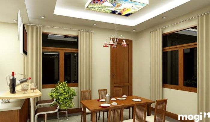 Mẫu trần thạch cao phòng bếp hoa văn