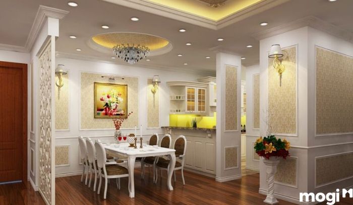 Mẫu trần thạch cao phòng bếp với hoa văn đẹp mắt và sang trọng