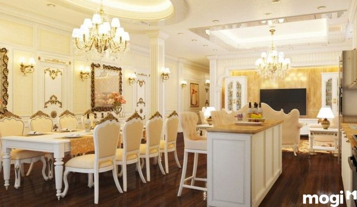 Mẫu trần thạch cao phòng bếp với phào chỉ tinh xảo