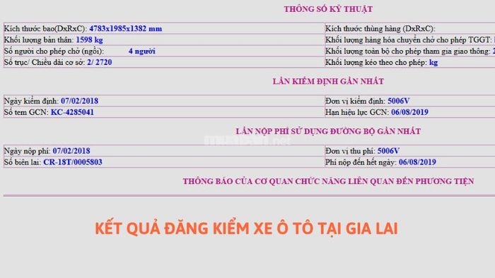Kết quả tra cứu biển số xe ô tô Gia Lai sẽ hiển thị ngay sau khi bạn hoàn tất các bước trên.