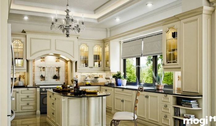 Mẫu trần thạch cao phòng bếp theo phong cách cổ điển