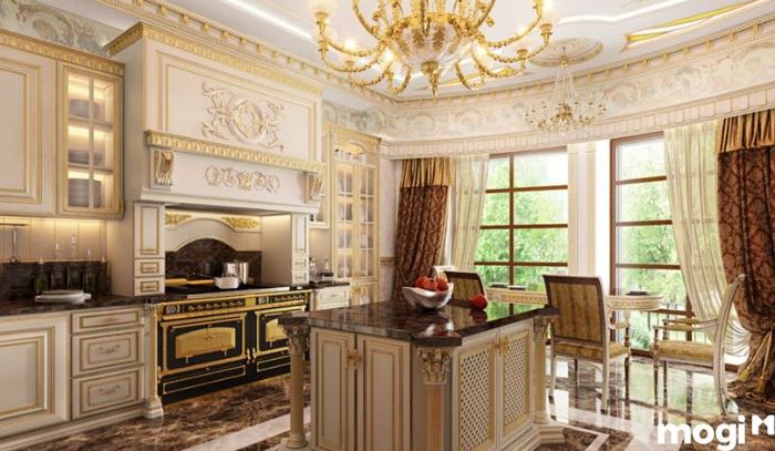 Mẫu trần thạch cao phòng bếp theo phong cách cổ điển