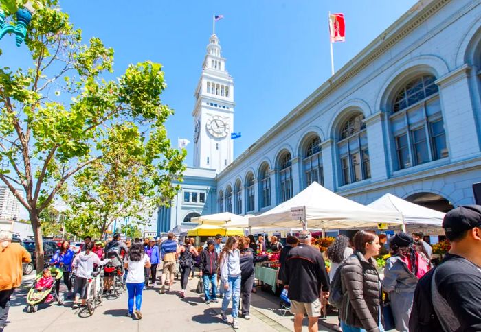 The Ferry Building is a must-visit landmark in San Francisco, with the Saturday farmers' market bringing extra energy and excitement to this iconic spot.