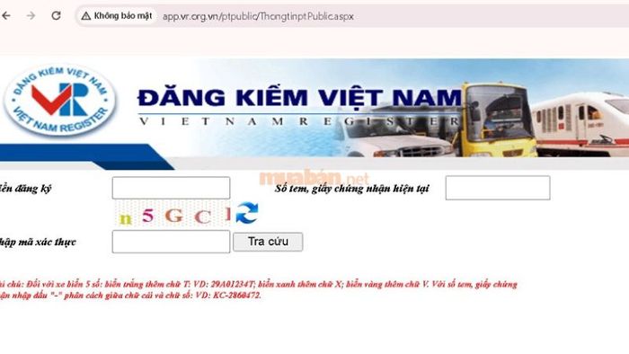Giao diện của website Cục Đăng kiểm Việt Nam sẽ xuất hiện khi bạn truy cập vào trang này.