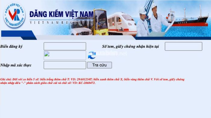Truy cập vào hệ thống tra cứu đăng kiểm trực tuyến