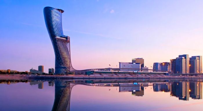 Capital Gate leans at an angle five times greater than Italy's Leaning Tower of Pisa.