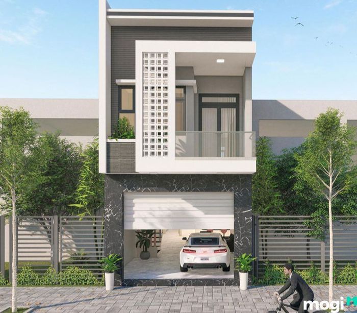 Nhà ống 2 tầng với mái bằng, thiết kế gọn gàng, hiện đại