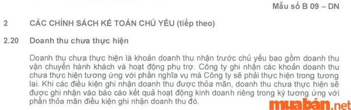 Một phần trong thuyết minh báo cáo tài chính
