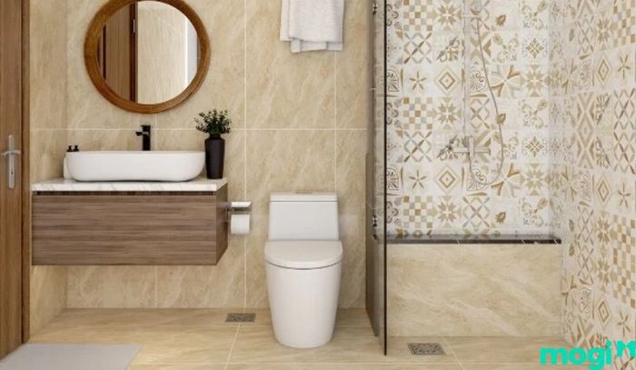 Phương pháp phối màu gạch nhà vệ sinh đơn giản nhất chính là sử dụng màu đồng tông