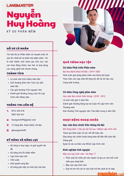 Mẫu CV dành cho sinh viên mới tốt nghiệp ngành kỹ thuật phần mềm