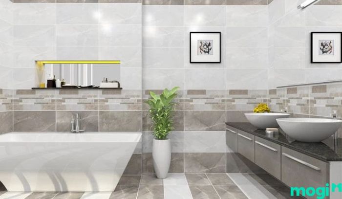 Việc lựa chọn họa tiết cho gạch nhà vệ sinh cũng là một phương pháp tuyệt vời để tạo điểm nhấn, làm cho không gian thêm phần ấn tượng
