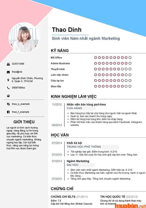 Mẫu CV dành cho sinh viên năm nhất ngành Marketing tìm kiếm cơ hội thực tập