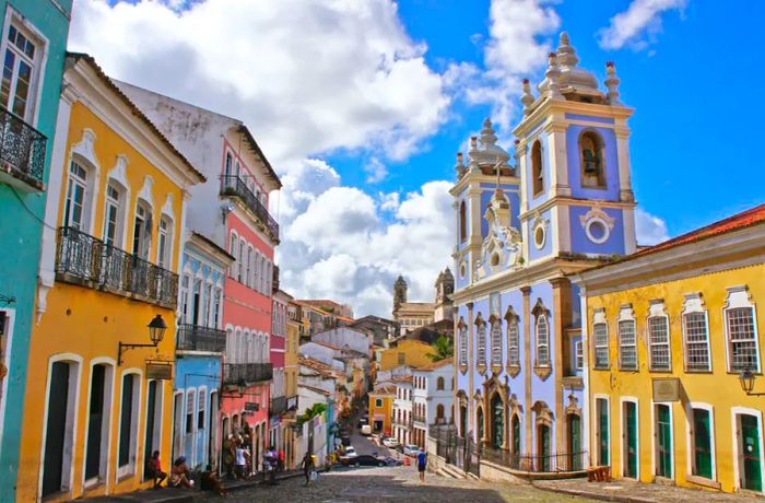 Salvador's streets are adorned with vibrant colonial-era buildings.