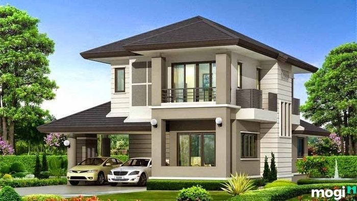 Mẫu nhà mái Nhật 2 tầng gần gũi với thiên nhiên (1)