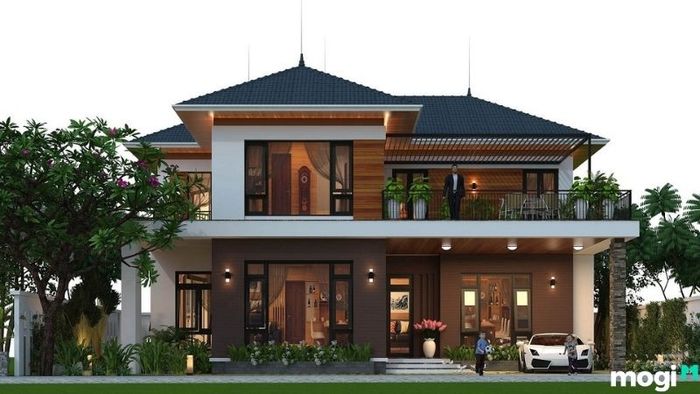 Nhà mái Nhật 2 tầng với màu nâu ấm áp và dễ chịu (1)