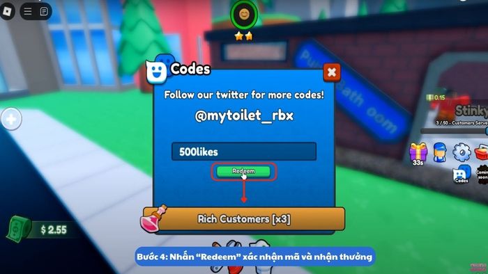 Hướng dẫn nhập mã Code My Toilet Roblox - bước 4