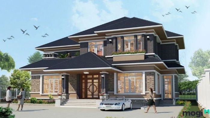 Nhà mái Nhật 2 tầng màu nâu ấm áp và tinh tế (2)